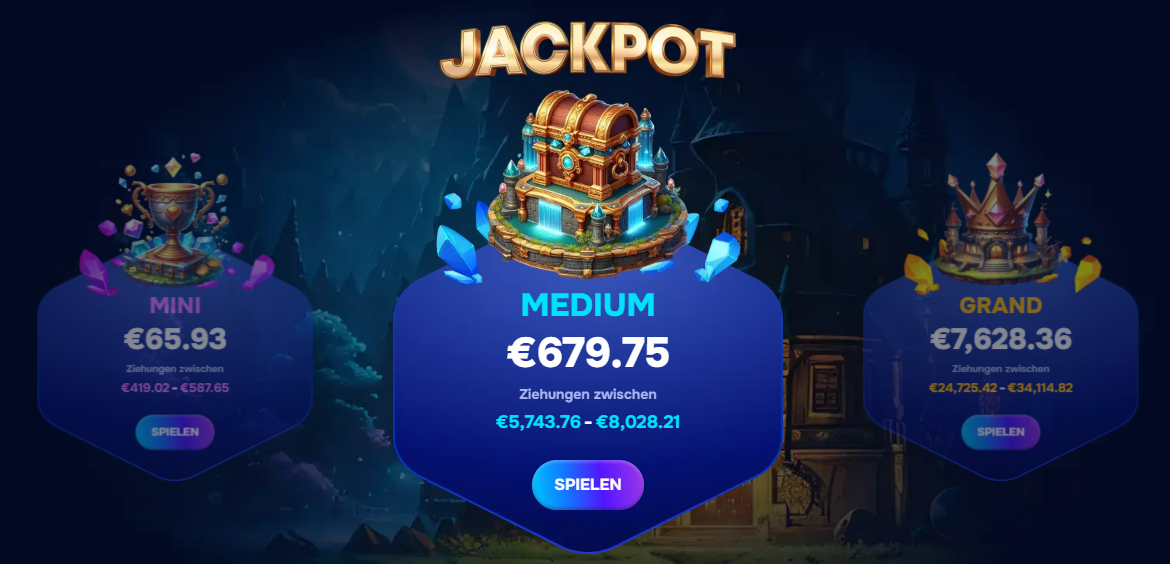 Jackpot-Zähler im Wizardo mit €658, €679k Grand €7k.